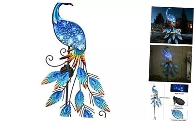  Garden Decor Peacock With Solar Outdoor Lights 40  Glass Yard Art For Blue • $44.04