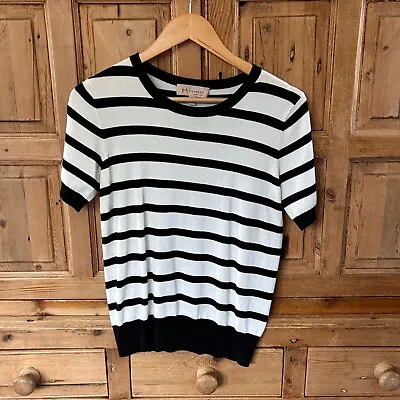 Philosophy By Republic Clothing Small White Black Striped Blouse Short Sleeve • $18