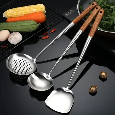 $38.23 • Buy Kitchen Cooking Utensils Stainless Steel Spoon Ladle Skimmer Spatula For Wok Set