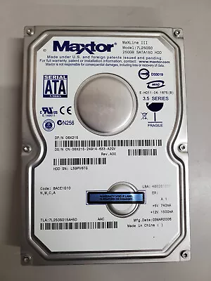 Maxtor 250gb 7200rpm 8mb Buffer Sata 7l250s0 Hard Drive Hdd • $13.50