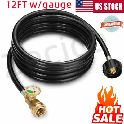 12FT Replacement Extension Hose W/Gauge Liquid Propane Natural Gas Hose Extender • $25.99