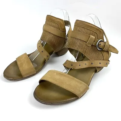 Miz Mooz Womens Cape Ankle Strap Heeled Sandals 40 Tan Buckle Stacked Heel Zip • $34.99