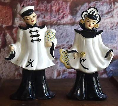 Vintage Pair MCM Mid Century Modern Florence Ceramics Asian Couple Figurines • $29.95