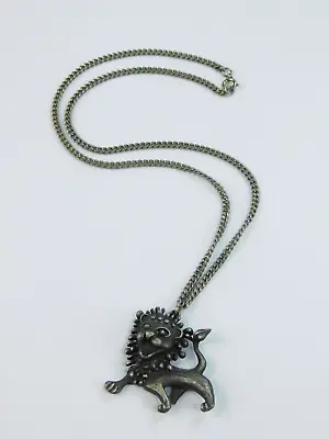 Vintage Cute Whimsical Happy Pewter Lion Pendant Necklace 18  Chain Cartoony • $19.99