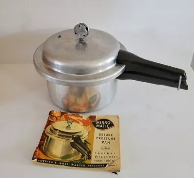 Vintage Aluminum Pressure Cooker 4 Quart Complete Mirro Matic 394M Jiggler Book • $19.95