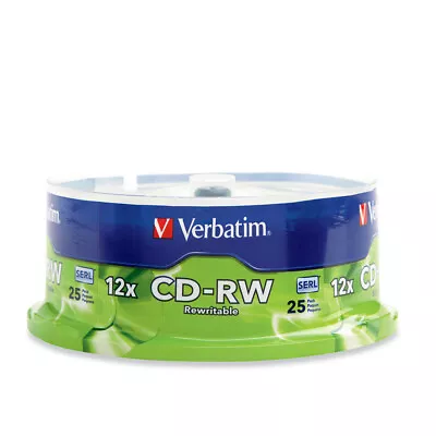 25PK Verbatim CD-RW 700MB 4x-12x Speed Rewritable Blank Discs W/ Spindle Case • $27