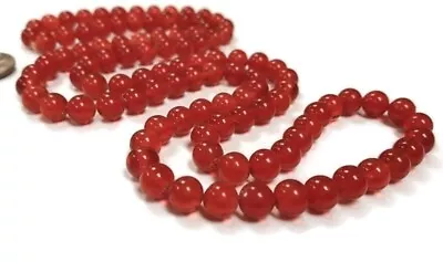 90 VINTAGE GLASS BRIGHT RUBY 8mm. SMOOTH ROUND BEADS 4660 • $7.49