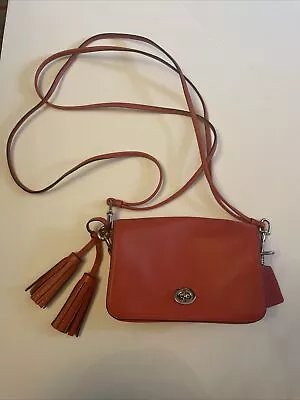 COACH Legacy Leather Penny Crossbody Purse Silver/Vermilion • $99