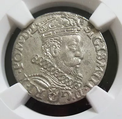 Poland: Sigismund III 3 Groschen (Trojak) 1602 K-OS AU58 NGC Krakow Mint. • $288.88