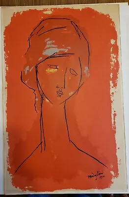 Antique Vintage Silkscreen MCM Pop Art Amedeo Modigliani Print Red Serigraph. • $350