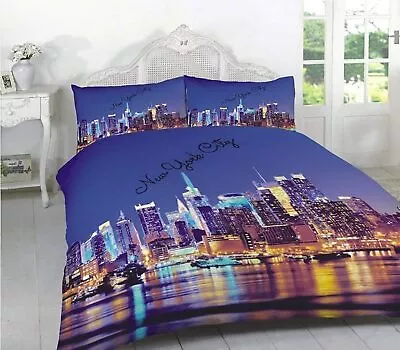 3D New York Duvet Quilt Cover & Pillowcase Polycotton Bedding Set • £18.75