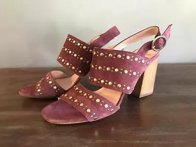 NEW JCrew $198 Stella Wooden Heels In Studded Suede 7H-M Bright Ruby Shoes AB076 • $77