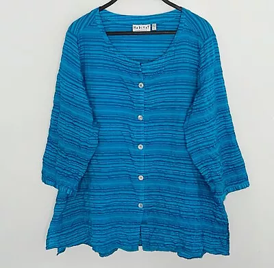 HABITAT Clothes To Live In Lagenlook Tunic Button Front Crinkle Caribbean Blue L • $29.99