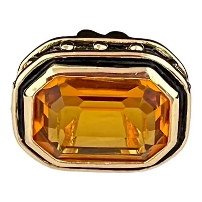 $19.99 • Buy Vintage Pendant Antique Gold Tone Slide Citrine Glass Faceted Stone 13U