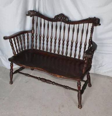 Antique Quarter Sawn Oak Carved Dolphin Backed Bench • $950