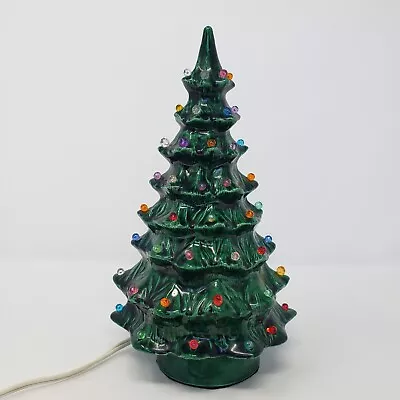 Vintage Molded Ceramic Christmas Tree 9.5 Inch Lighted Corded Base Green • $49.95