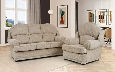 Classic Modern Beige Fabric 3 Seater 2 Seat Armchair Sofa Suite KENT 32 • £349
