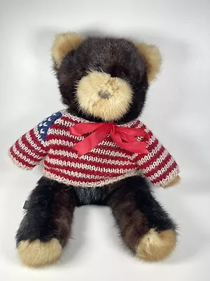 Vintage Genuine Mink Teddy Bear In Brown/Tan 15” Americana Sweater • $48.35