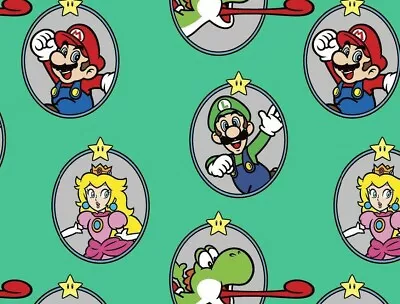 Fat Quarter  Nintendo Super Mario Badge Fabric Luigi Peaches Cotton Video Games  • $2.99