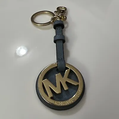 Michael Kors Keychain Hang Tag Key Fob Charm Gold Tone Blue Leather Strap • $19.99