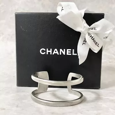 CHANEL Bangle Coco Mark Silver Logo Wide Matte Ladies Accessories With Box • $700.84