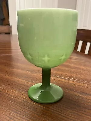 Vintage Bartlett Collins Satin Green Milk Glass Round Diamond Goblet • $6