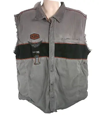 Harley Davidson Sleeveless Mechanic Shirt Men's 2XL Faded Gray Black Embroidered • $25.49