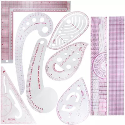 French Metric Ruler 9 Styles Sew Curve Shaped Ruler Red Clear  • $23.95