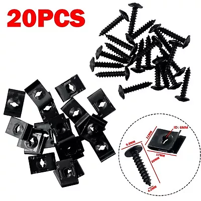 Metal U-type Clips & Screws Car Bumper Fender Trim Panel Fasteners Black 20set • $20.38