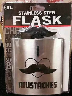 Brand New Spencer's Gifts I Love Mustaches 6oz. Stainless Steel Flask  A5-9 • $12.99