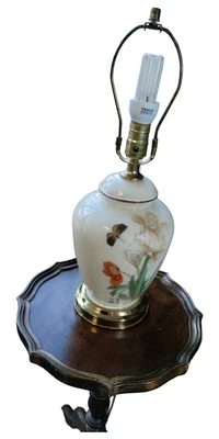 £35 • Buy Porcelain & Glass Iris Hand Painted And Signed Leviton USA Made Table Lamp Base.