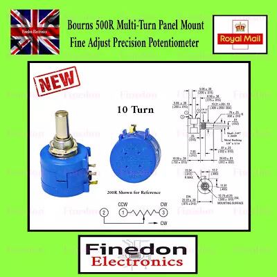 Bourns 500R Multi-Turn Panel Mount Fine Adjust Precision Potentiometer 10 Turn • £6.20