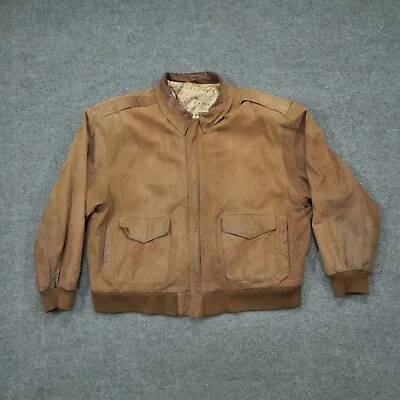 Vintage A2 Jacket Mens XL Brown Distressed Map Lined Leather • $37.77