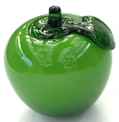 Murano Style Blown Art Glass Green Apple Fruit Decor Paperweight • $11.95