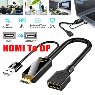 4K HDMI To DP Displayport Active Converter Cable With USB Power For PC Laptop • £11.99