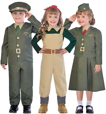 £9.99 • Buy Kids Girls Boys WW2 Soldier Costume Army Officer 1940s Fancy Dress Outfit School