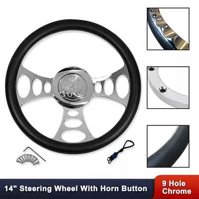 14  Chrome Steering Wheel W/Half Black Wrap 9 Bolt With Flame Horn Button • $154.68