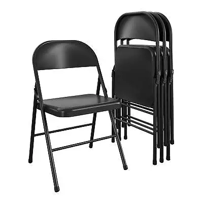 Folding Chairs Metal Sturdy Durable Seat Steel Powder Coated Finish 4 Pack • $70.14