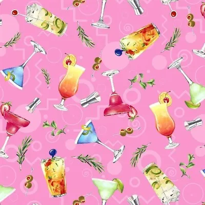 $6.25 • Buy 5 O'clock Somewhere Alcohol Fabric 100% Quilters Cotton Martini Margarita Drinks