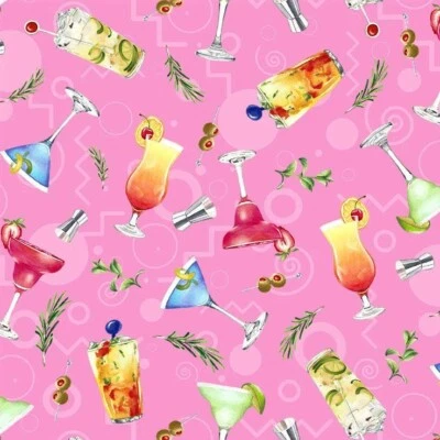 $6.25 • Buy 5 O'clock Somewhere Alcohol Fabric 100% Quilters Cotton Martini Margarita Drinks