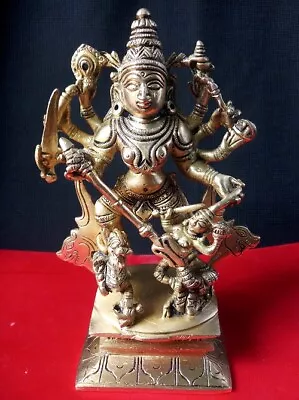 $59.90 • Buy Durga Statue Hindu Divine Mother Goddess Kali Brass 6  Figure Mahishasur Mardini