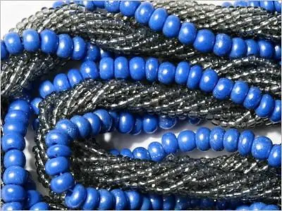 Vintage Czech Multi Strand Twist Necklace Blue Grey Clear Glass Beads 17   • $25
