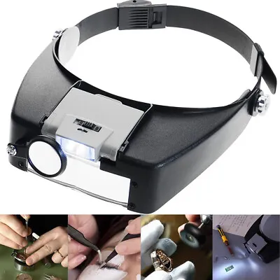 Jewelers Head Headband Magnifier LED Illuminated Visor Magnifying Glasses Loupe • $12.85