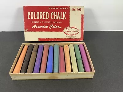 VINTAGE Binney & Smith Crayola Colored Chalk Box 12 Assorted Colors #403 (B7) • $14.99