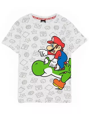 Nintendo Super Mario And Yoshi Boy's Kids Grey Character T-Shirt Top • £11.99