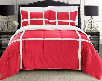 Elegant Comfort 3-Piece Stripe Micro-Suede Reversible Sherpa - Comforter Set • $71.50