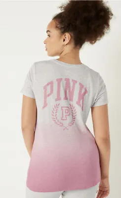 $25 • Buy Victoria’s Secret PINK Gray Rose Dip Dye Logo Tee Shirt NWT M Or L