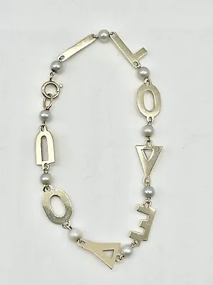 Vintage Lucien Piccard 14k Gold Pearl I Love You Charm Bracelet  • $895