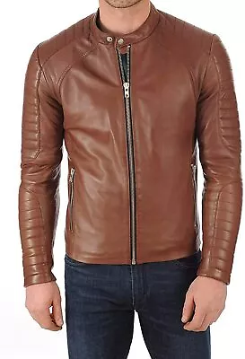 URBAN Men NEW Soft Genuine Lambskin Real Leather Jacket Brown Biker Moto XS #MJ6 • $126.65