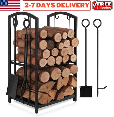 Fireplace Tool Set Log Rack Iron Firewood Holder Lumber Storage Fire Accessories • $75.99
